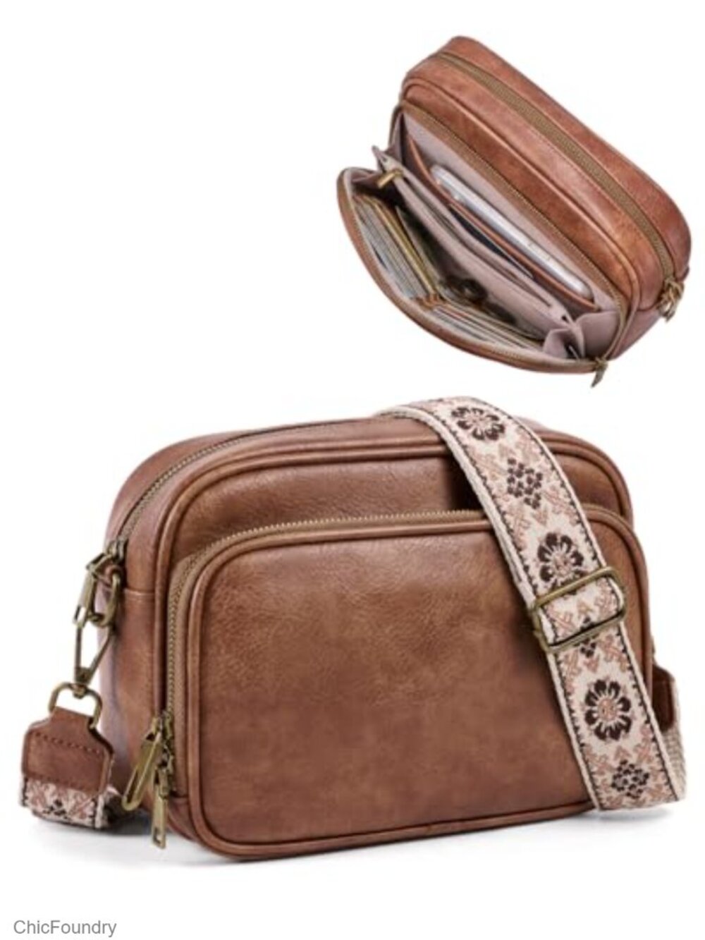 Crossbody Bag with Built-in Wallet, Anti-Theft Vegan Leather Purse